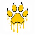 Drippy graffiti wildcat paw print simple vector style in yellow Royalty Free Stock Photo