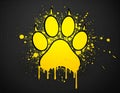 Drippy graffiti wildcat paw print simple vector style in yellow Royalty Free Stock Photo