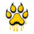 Drippy graffiti wildcat paw print simple vector style in yellow Royalty Free Stock Photo