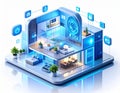Futuristic Smart Home Isometric View with Digital Interface Icons Royalty Free Stock Photo