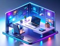 Futuristic Digital Workspace with Holographic Displays Royalty Free Stock Photo