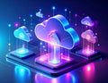 Futuristic Cloud Computing Network with Data Streams Royalty Free Stock Photo