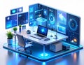 Futuristic Digital Workspace with Holographic Displays Royalty Free Stock Photo