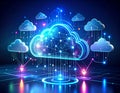 Abstract Digital Cloud Network with Glowing Connections Royalty Free Stock Photo