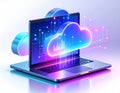 Digital Cloud Computing Concept with Laptop and Network Connections Royalty Free Stock Photo