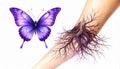 Realistic cilium roots morphing into purple butterfly Studio shot photo of berry Royalty Free Stock Photo