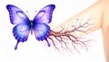 Realistic cilium roots morphing into purple butterfly Studio shot photo of berry Royalty Free Stock Photo