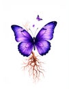 Realistic cilium roots morphing into purple butterfly Studio shot photo of berry Royalty Free Stock Photo