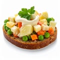Photo of a fresh, bright sandwich filled with traditional Polish vegetable salad. Royalty Free Stock Photo