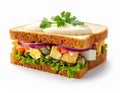 Photo of a fresh, bright sandwich filled with traditional Polish vegetable salad. Royalty Free Stock Photo