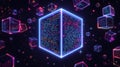 Cyberpunk Code Cubes Futuristic Tech, Data Visualization, Abstract Programming. Royalty Free Stock Photo