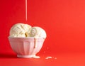 studio packshot of a bowl with creamy vanilla ice cream, slightly melting Royalty Free Stock Photo
