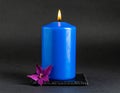 a blue candle black backround Royalty Free Stock Photo