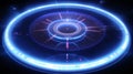 Blue Futuristic HUD Interface with Glowing Neon Rings and Digital Data Flow Royalty Free Stock Photo