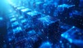 Abstract Blue Blockchain Network with Glowing Digital Data Cubes, Futuristic Computing Concept, AI Generated Illustration Royalty Free Stock Photo
