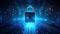 Digital Cyber Security Padlock on Blue Circuit Board, AI Generated Concept of Data Protection and Global Network Encryption Royalty Free Stock Photo