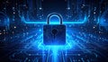 Digital Cyber Security Padlock on Blue Circuit Board Background, AI Generated Concept of Data Protection and Encryption Royalty Free Stock Photo