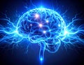 Abstract glowing human brain with electric blue neural lines pulsing rhythmically Royalty Free Stock Photo