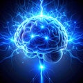 Abstract glowing human brain with electric blue neural lines pulsing rhythmically Royalty Free Stock Photo