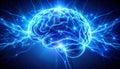 Abstract glowing human brain with electric blue neural lines pulsing rhythmically Royalty Free Stock Photo