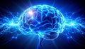 Abstract glowing human brain with electric blue neural lines pulsing rhythmically Royalty Free Stock Photo