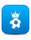 Blue square icon featuring a white soccer ball topped with a crown, suggesting a theme of football Royalty Free Stock Photo