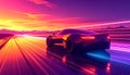 Technology background electric car with technology trails, color of palatte orange Royalty Free Stock Photo