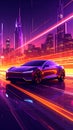 Technology background electric car with technology trails, color of palatte orange Royalty Free Stock Photo