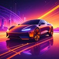 Technology background electric car with technology trails, color of palatte orange Royalty Free Stock Photo