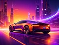 Technology background electric car with technology trails, color of palatte orange Royalty Free Stock Photo