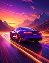 Technology background electric car with technology trails, color of palatte orange Royalty Free Stock Photo