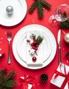 Advertising - testimonial photo of new year table red and white flat lay Royalty Free Stock Photo