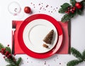 Advertising - testimonial photo of new year table red and white flat lay Royalty Free Stock Photo