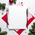 Advertising - testimonial photo of new year table red and white flat lay Royalty Free Stock Photo