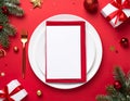 Advertising - testimonial photo of new year table red and white flat lay Royalty Free Stock Photo