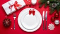 Advertising - testimonial photo of new year table red and white flat lay Royalty Free Stock Photo