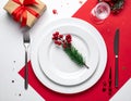 Advertising - testimonial photo of new year table red and white flat lay Royalty Free Stock Photo