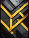 Abstract geometric design featuring intersecting yellow diagonal bars over a textured black background Royalty Free Stock Photo