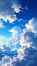 A vibrant digital artwork depicting large, fluffy cumulus clouds in a bright blue sky Royalty Free Stock Photo