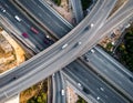 Aerial view of a complex highway interchange showing multiple intersecting overpasses Royalty Free Stock Photo