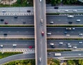 Aerial view of a busy highway interchange with multiple lanes in each direction Royalty Free Stock Photo