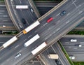 Aerial view of a highway interchange featuring several overlapping roads Royalty Free Stock Photo