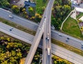 Aerial view of a highway interchange featuring two roadways intersecting Royalty Free Stock Photo