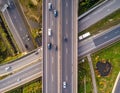 Aerial view of a complex highway interchange featuring multiple roads Royalty Free Stock Photo