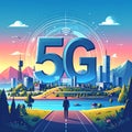 Flat design vector-style image of 5 g data Royalty Free Stock Photo
