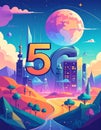 Flat design vector-style image of 5 g data Royalty Free Stock Photo