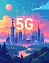 Flat design vector-style image of 5 g data Royalty Free Stock Photo