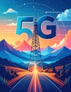 Flat design vector-style image of 5 g data Royalty Free Stock Photo