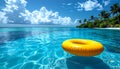 Yellow pool float, floating ring in a refreshing blue swimming pool. Royalty Free Stock Photo