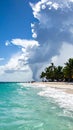 Outdoor photo of remote tropical island with a hurricane coming over the horizen Royalty Free Stock Photo